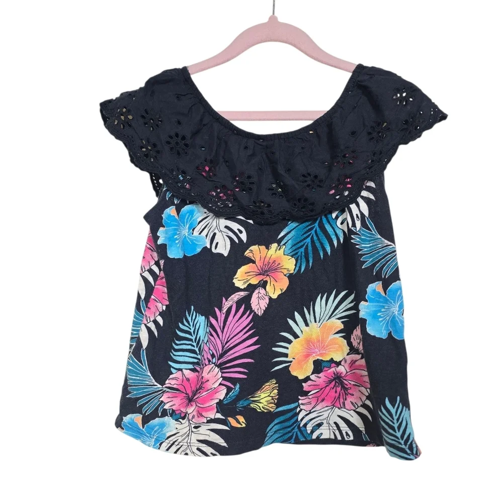 Justice Floral Tropical Tank Blouse Girls M (10)